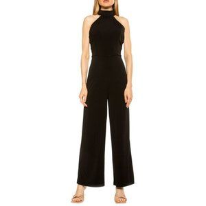 Alexia Admor Meghan Halterneck Wide Leg Crepe Jumpsuit Black